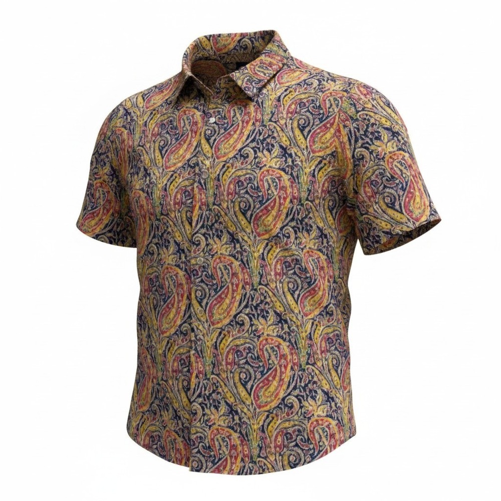 Cremieux Button Down Shirt Men XXL Multicolor Paisley Short Sleeve Premium Denim
